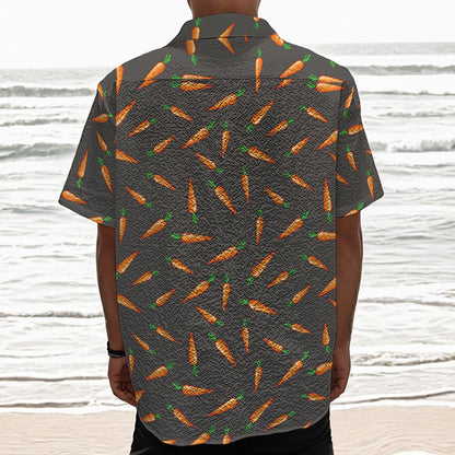 Cartoon Carrot Pattern Print Textured Short Sleeve Shirt