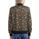 Cartoon Carrot Pattern Print Women's Bomber Jacket