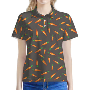 Cartoon Carrot Pattern Print Women's Polo Shirt