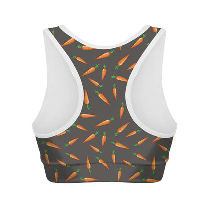 Cartoon Carrot Pattern Print Women's Sports Bra