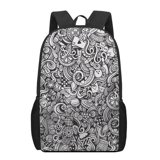 Cartoon Casino Card Pattern Print 17 Inch Backpack