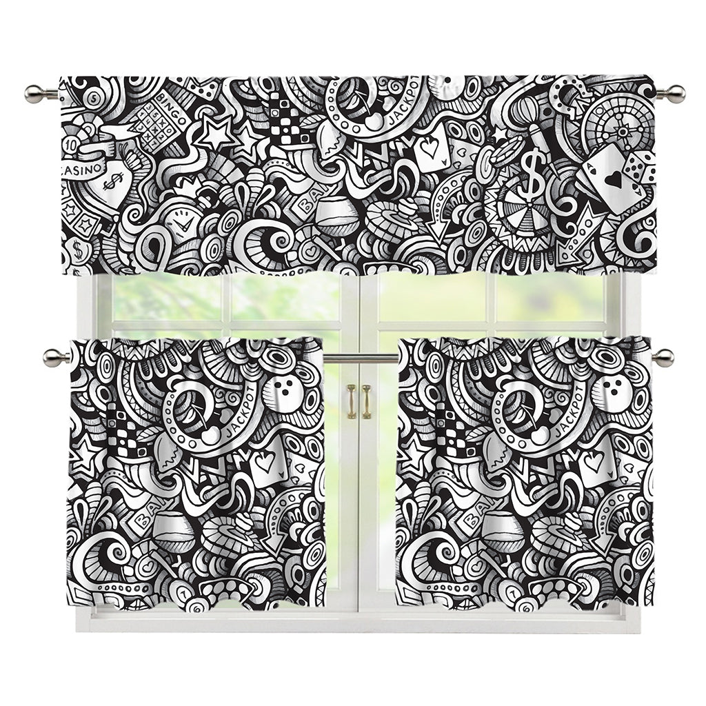 Cartoon Casino Card Pattern Print 3 Piece Kitchen Curtains