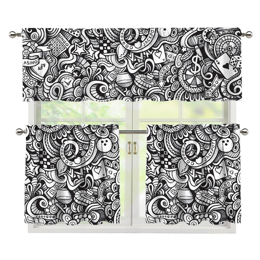 Cartoon Casino Card Pattern Print 3 Piece Kitchen Curtains