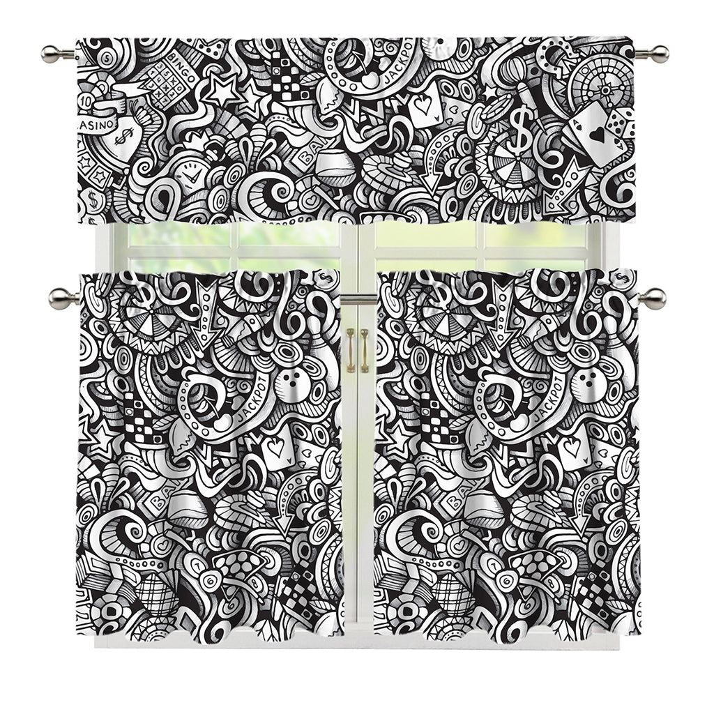 Cartoon Casino Card Pattern Print 3 Piece Kitchen Curtains