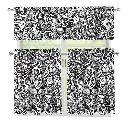 Cartoon Casino Card Pattern Print 3 Piece Kitchen Curtains