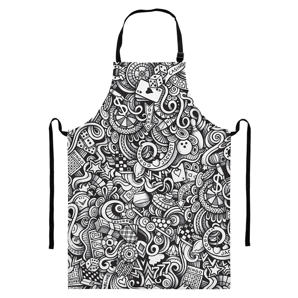 Cartoon Casino Card Pattern Print Bib Apron With Pocket
