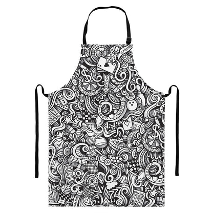 Cartoon Casino Card Pattern Print Bib Apron With Pocket