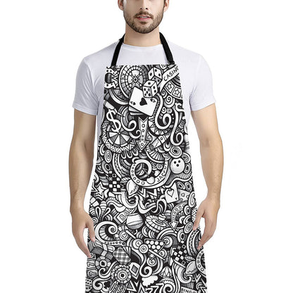 Cartoon Casino Card Pattern Print Bib Apron With Pocket