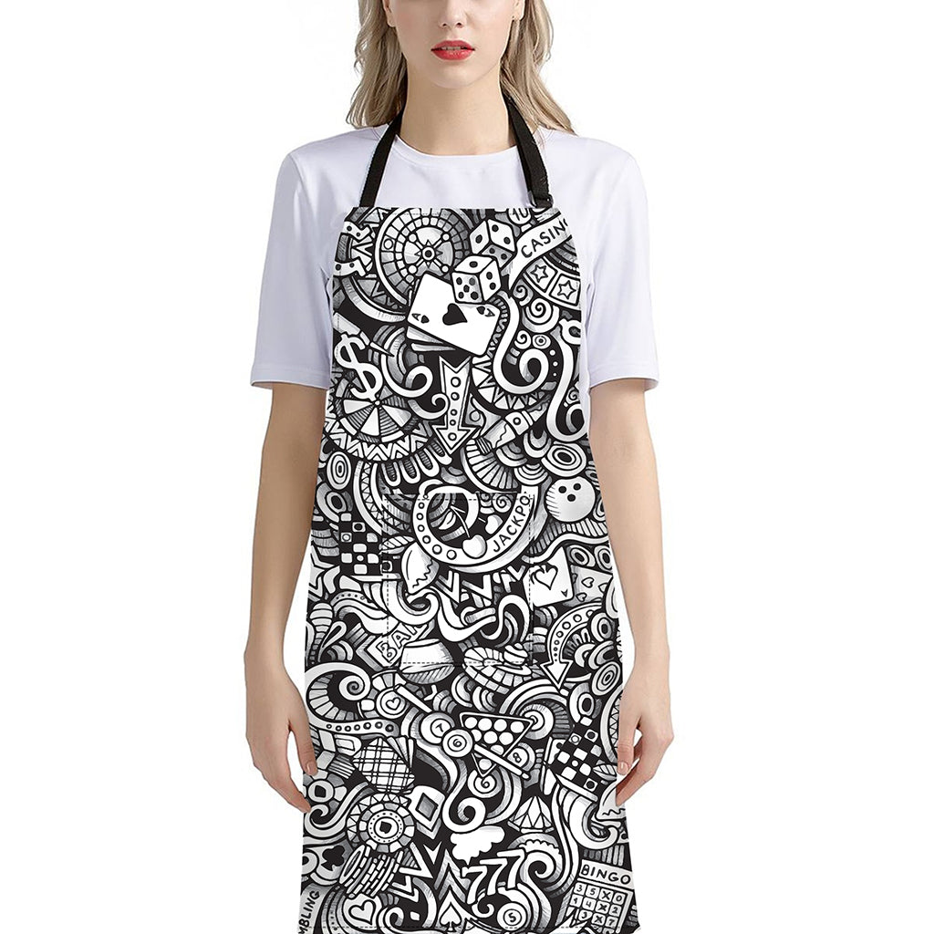Cartoon Casino Card Pattern Print Bib Apron With Pocket