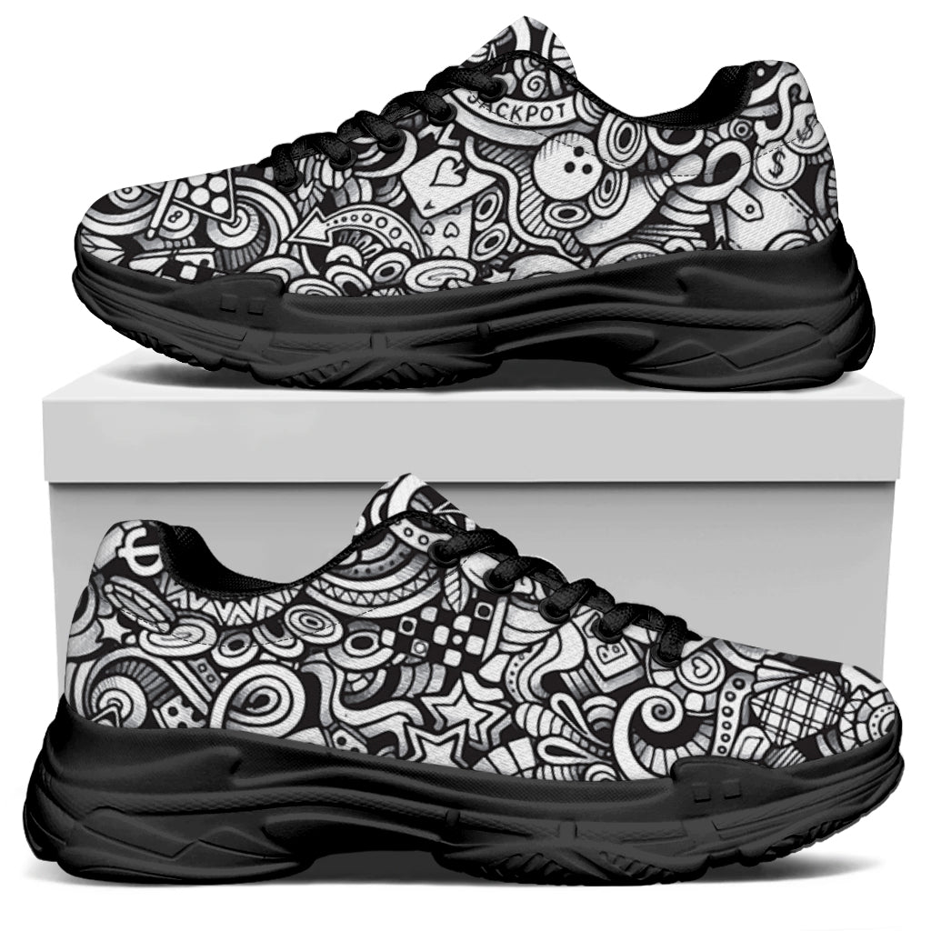 Cartoon Casino Card Pattern Print Black Chunky Shoes