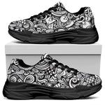 Cartoon Casino Card Pattern Print Black Chunky Shoes