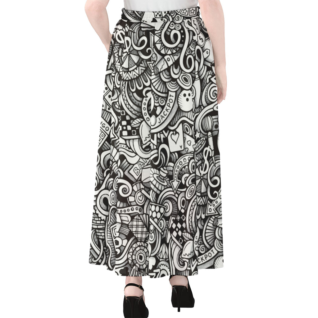 Cartoon Casino Card Pattern Print Chiffon Maxi Skirt