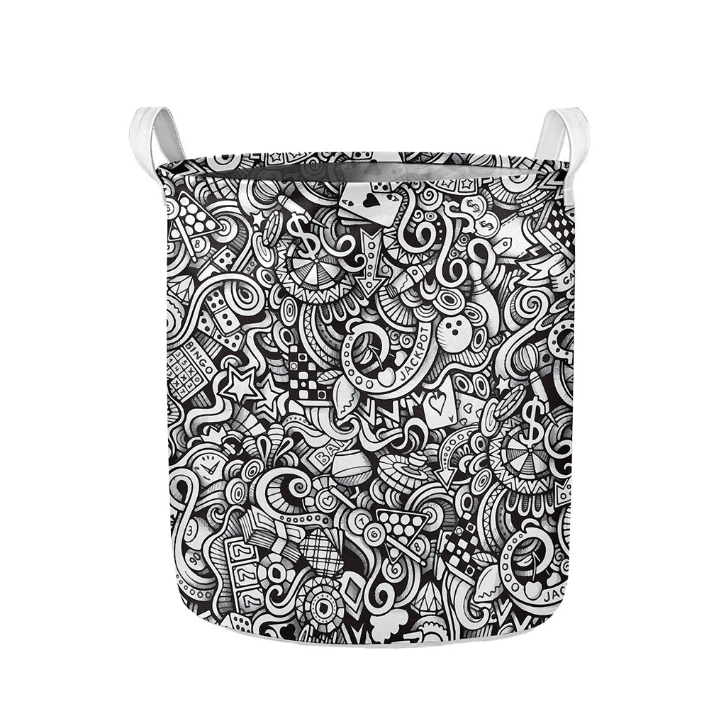 Cartoon Casino Card Pattern Print Collapsible Laundry Basket