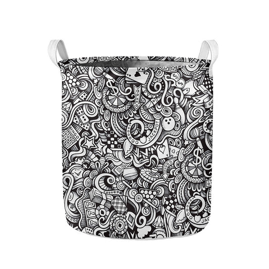 Cartoon Casino Card Pattern Print Collapsible Laundry Basket