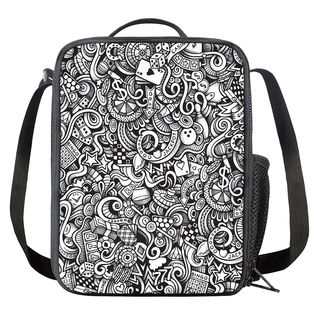 Cartoon Casino Card Pattern Print Crossbody Lunch Bag