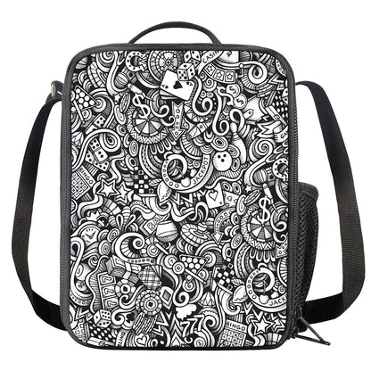 Cartoon Casino Card Pattern Print Crossbody Lunch Bag