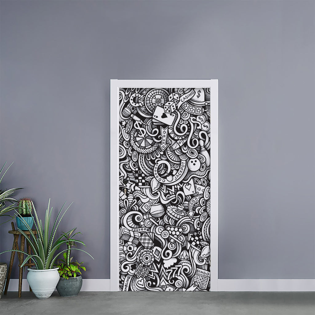 Cartoon Casino Card Pattern Print Door Sticker