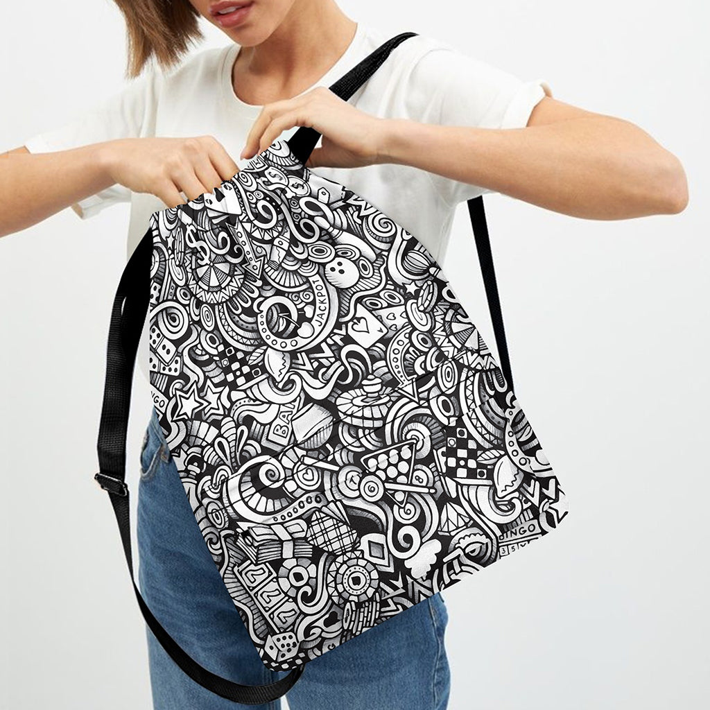 Cartoon Casino Card Pattern Print Drawstring Backpack