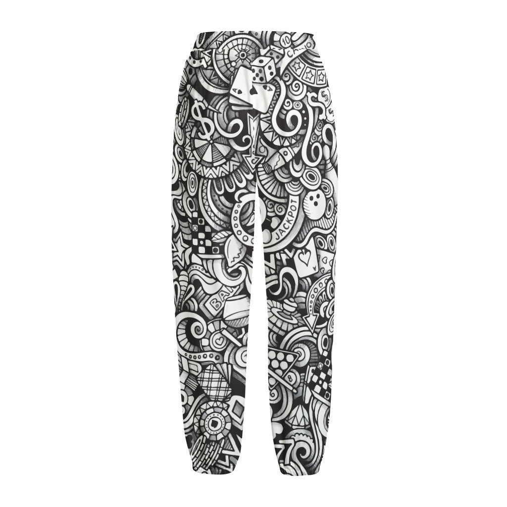 Cartoon Casino Card Pattern Print Fleece Lined Knit Pants