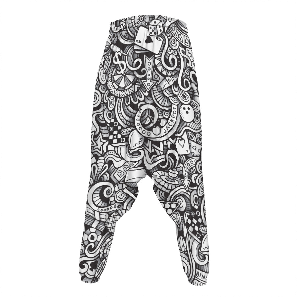 Cartoon Casino Card Pattern Print Hammer Pants