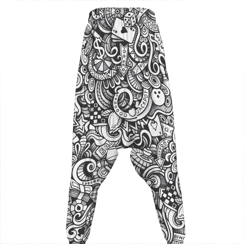 Cartoon Casino Card Pattern Print Hammer Pants