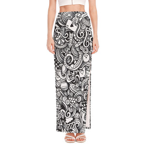 Cartoon Casino Card Pattern Print High Slit Maxi Skirt