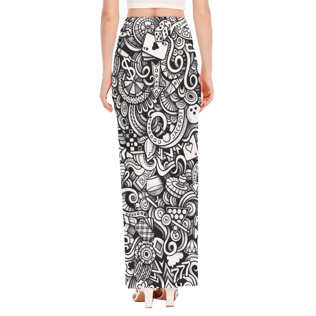 Cartoon Casino Card Pattern Print High Slit Maxi Skirt