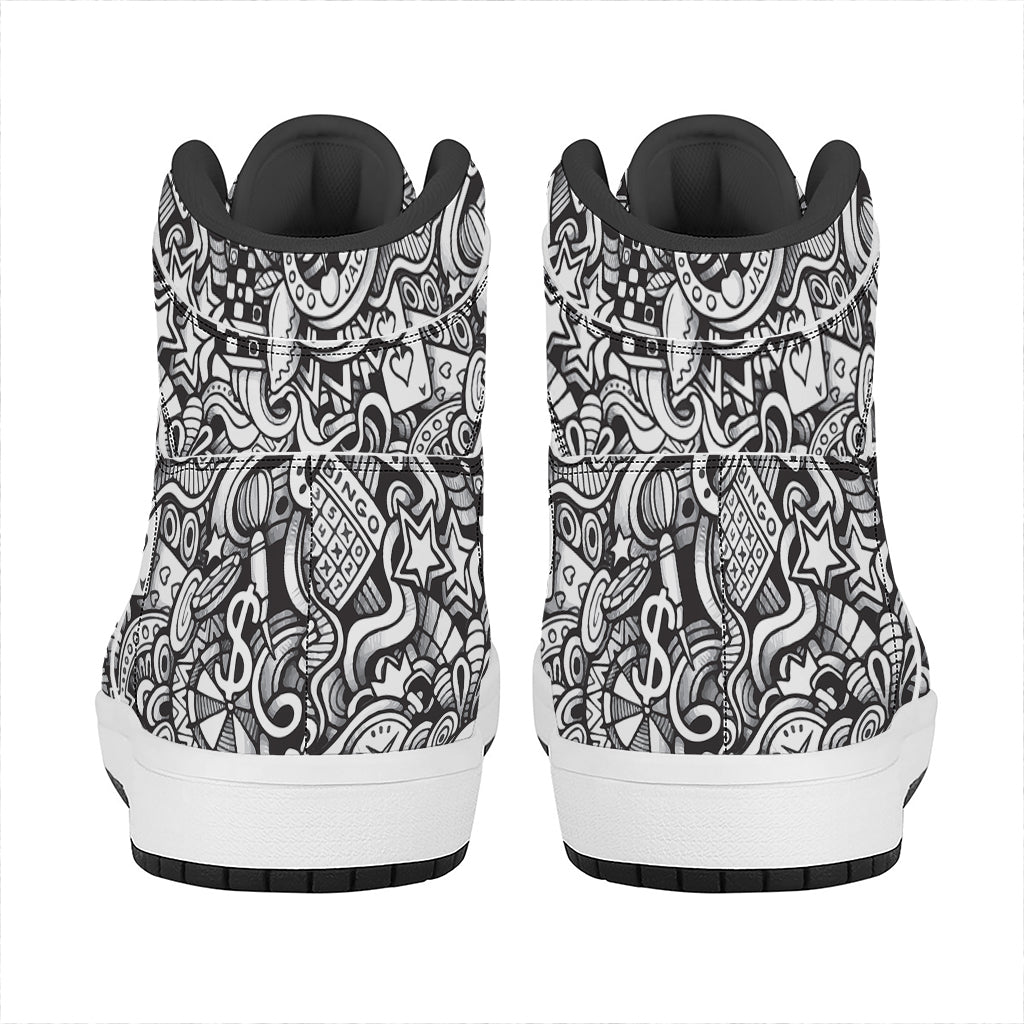 Cartoon Casino Card Pattern Print High Top Leather Sneakers