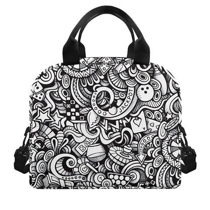 Cartoon Casino Card Pattern Print Insulated Lunch Bag