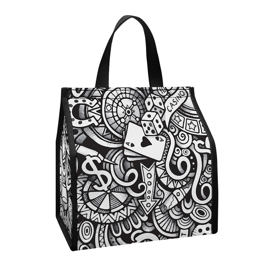 Cartoon Casino Card Pattern Print Insulated Lunch Tote
