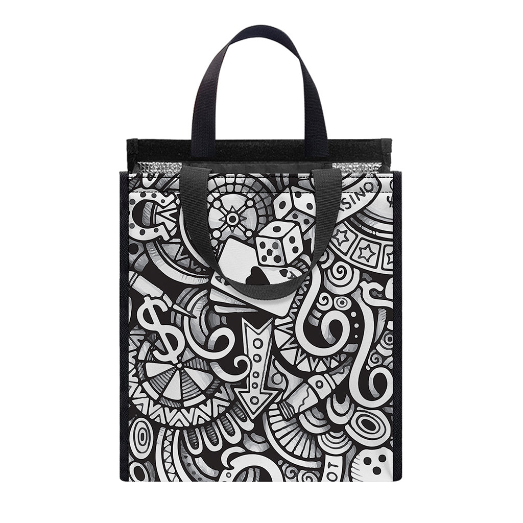 Cartoon Casino Card Pattern Print Insulated Lunch Tote