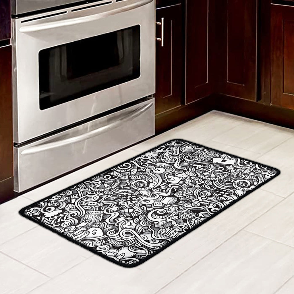 Cartoon Casino Card Pattern Print Kitchen Mat