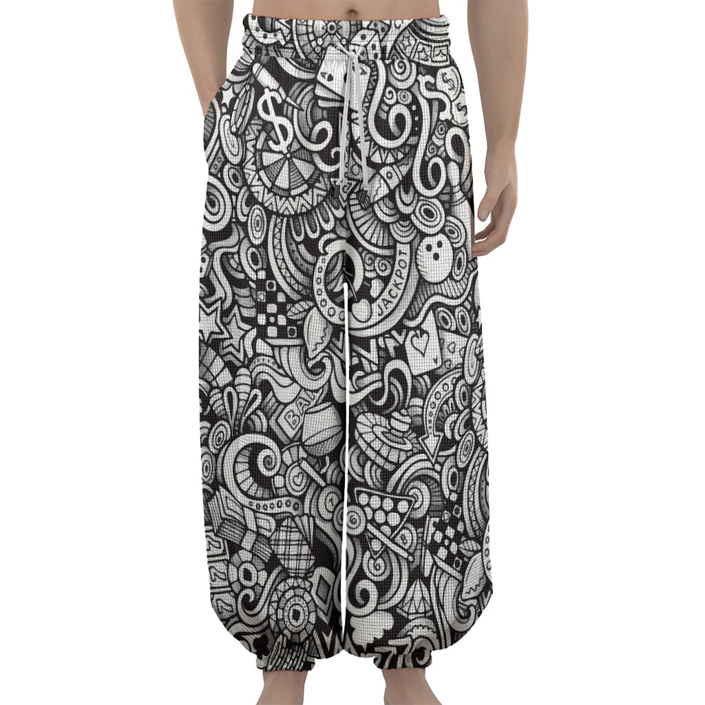 Cartoon Casino Card Pattern Print Lantern Pants