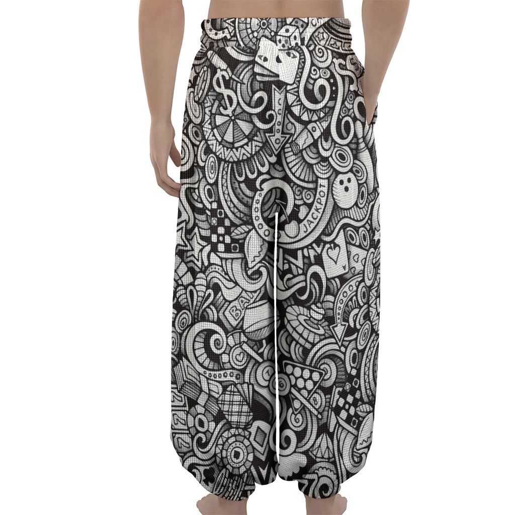 Cartoon Casino Card Pattern Print Lantern Pants