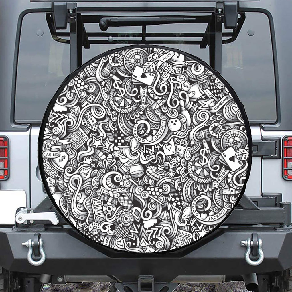 Cartoon Casino Card Pattern Print Leather Spare Tire Cover