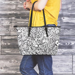 Cartoon Casino Card Pattern Print Leather Tote Bag