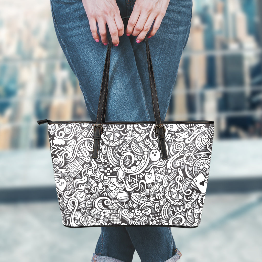 Cartoon Casino Card Pattern Print Leather Tote Bag