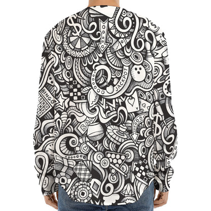 Cartoon Casino Card Pattern Print Long Sleeve Baseball Jersey
