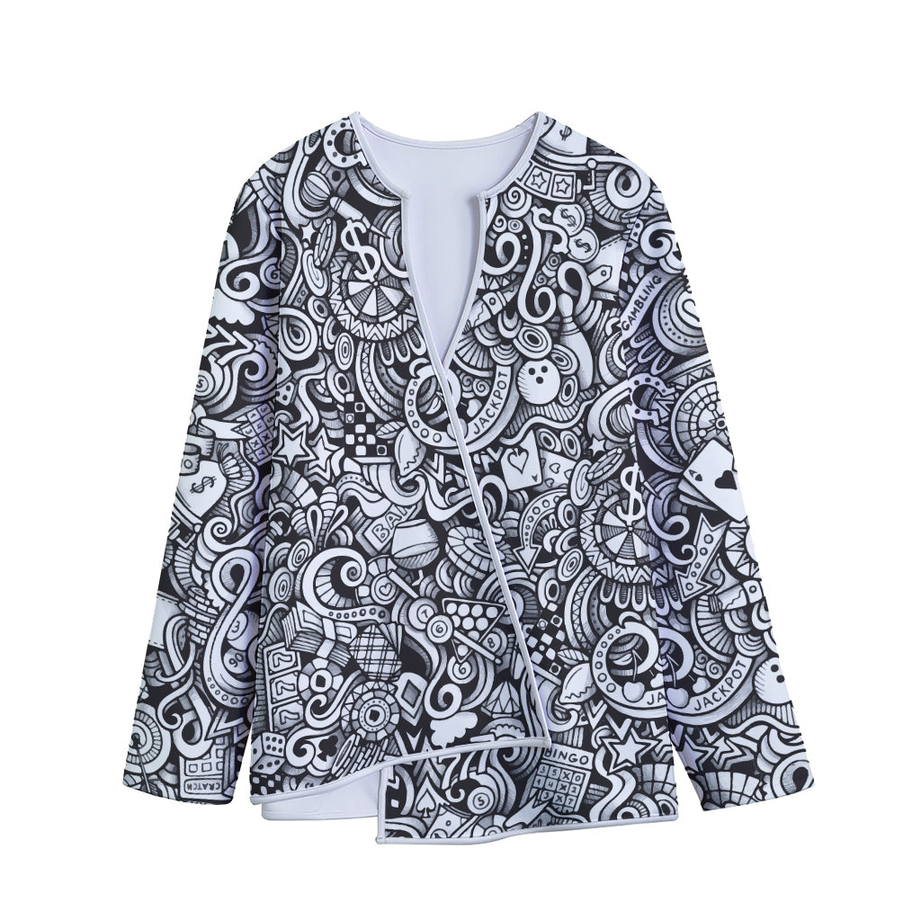 Cartoon Casino Card Pattern Print Long Sleeve Short Coat