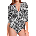 Cartoon Casino Card Pattern Print Long Sleeve Swimsuit