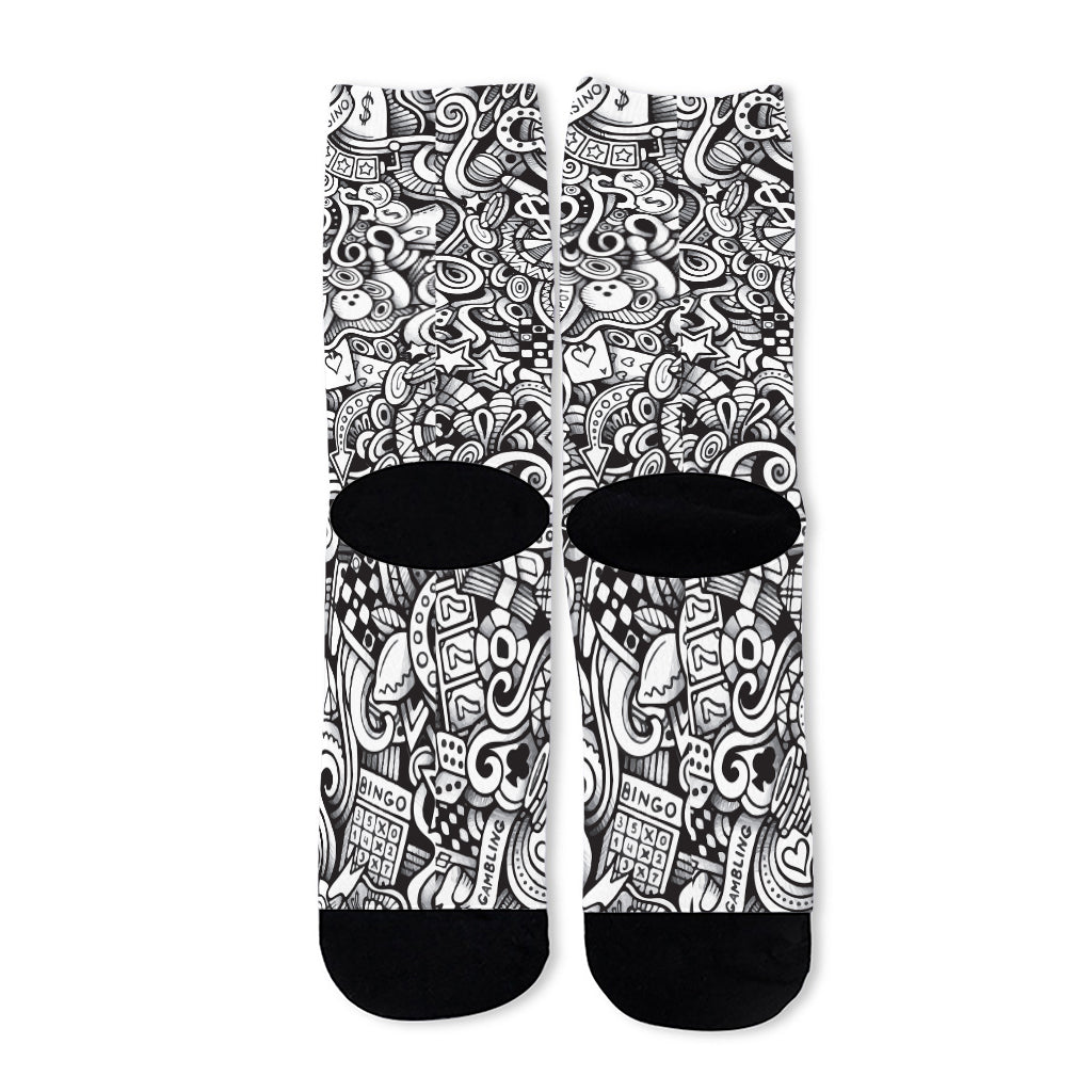 Cartoon Casino Card Pattern Print Long Socks