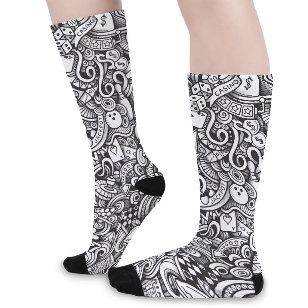 Cartoon Casino Card Pattern Print Long Socks