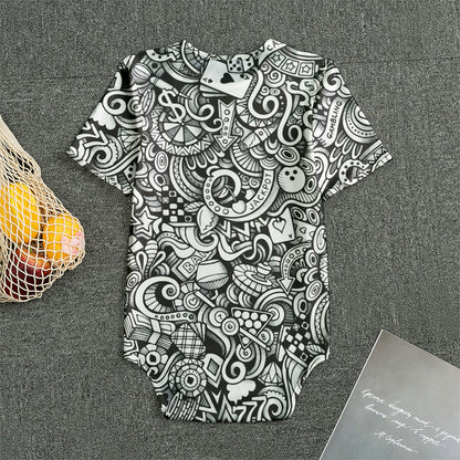 Cartoon Casino Card Pattern Print Men's Bodysuit