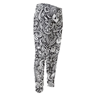 Cartoon Casino Card Pattern Print Men's Compression Pants