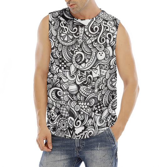 Cartoon Casino Card Pattern Print Men's Fitness Tank Top