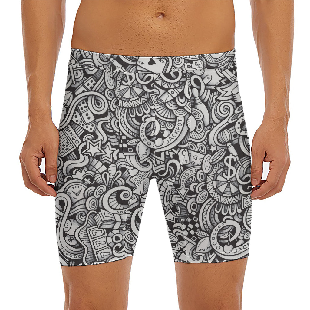 Cartoon Casino Card Pattern Print Men's Long Boxer Briefs
