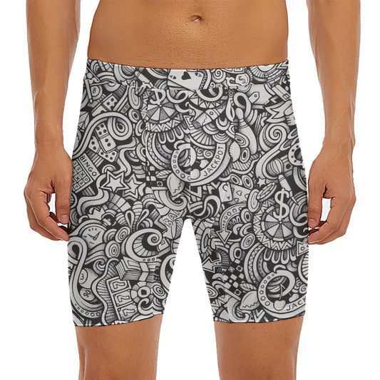 Cartoon Casino Card Pattern Print Men's Long Boxer Briefs