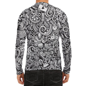 Cartoon Casino Card Pattern Print Men's Long Sleeve Rash Guard