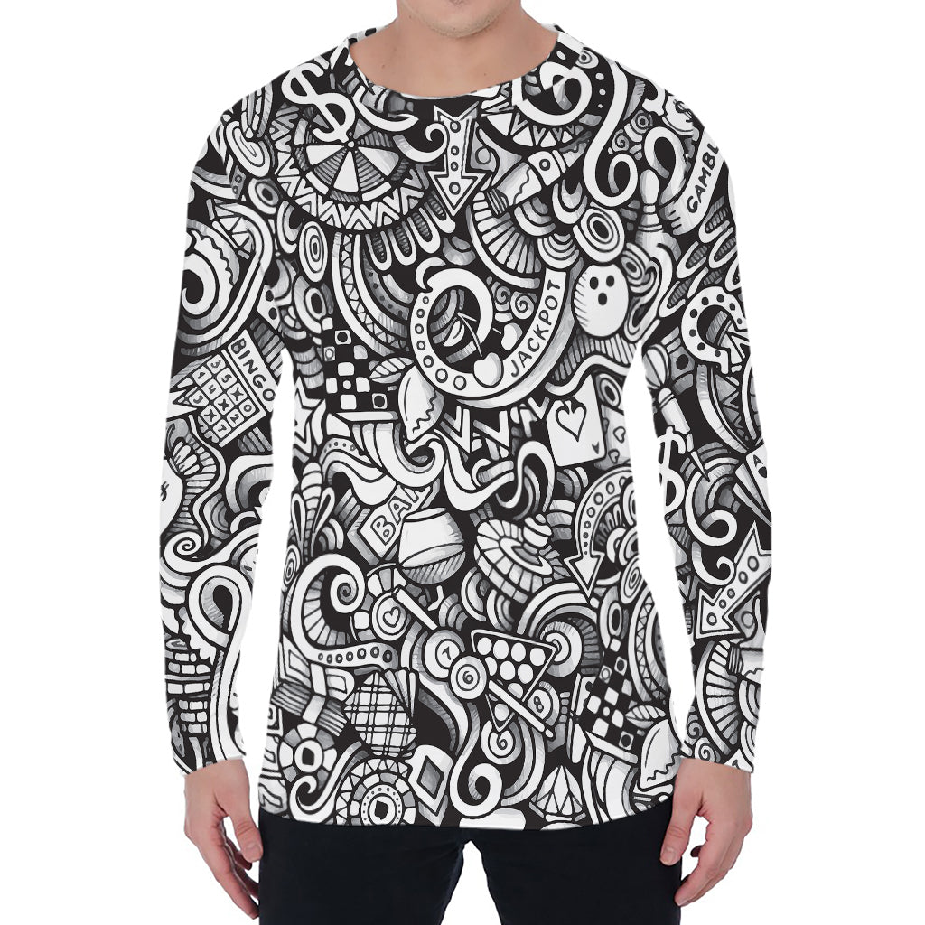 Cartoon Casino Card Pattern Print Men's Long Sleeve T-Shirt