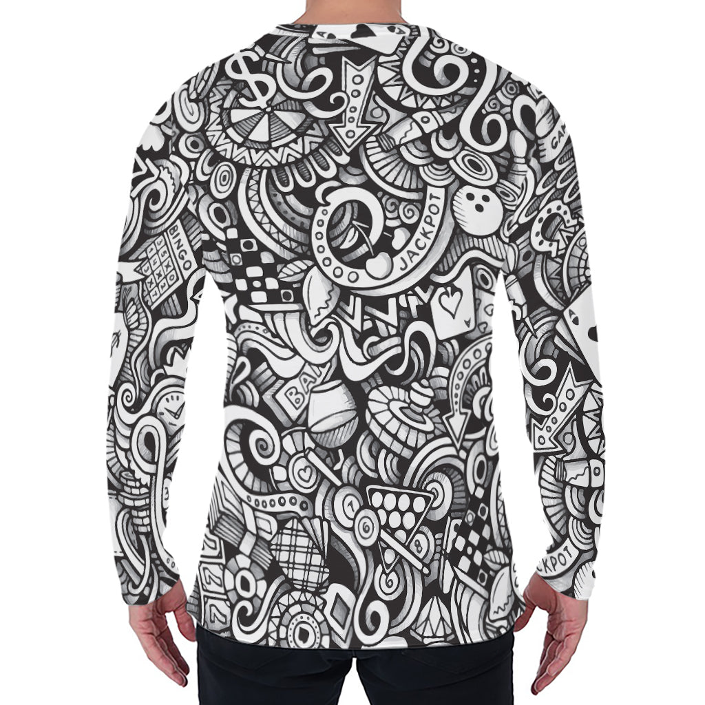 Cartoon Casino Card Pattern Print Men's Long Sleeve T-Shirt